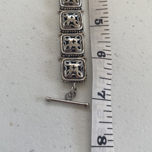 Heavy Sterling Silver Open Face Floral Pattern Bracelet - Picture 6 of 13